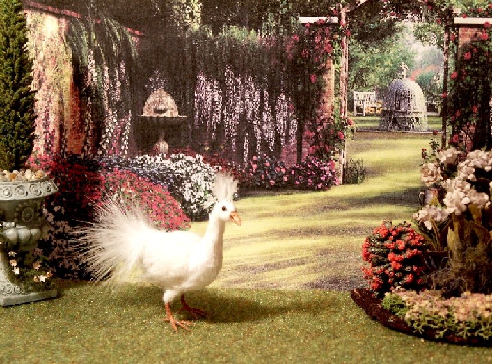 Dolls house feathered peahen (peacock)